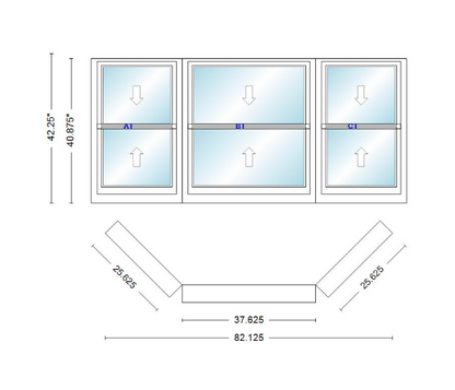 Andersen 400 Series Double Hung Bay Window 82 1/8" Wide Double Hung With Double Hung Flankers 45 Degree Angle Of Deflection Vinyl Exterior Wood Interior Low-E4 Dual Pane Argon Gas