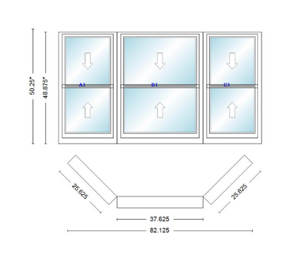 Andersen 400 Series Double Hung Bay Window 82 1/8" Wide Double Hung With Double Hung Flankers 45 Degree Angle Of Deflection Vinyl Exterior Wood Interior Low-E4 Dual Pane Argon Gas