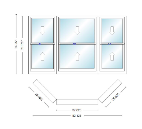 Andersen 400 Series Double Hung Bay Window 82 1/8" Wide Double Hung With Double Hung Flankers 45 Degree Angle Of Deflection Vinyl Exterior Wood Interior Low-E4 Dual Pane Argon Gas