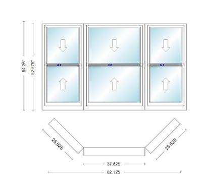 Andersen 400 Series Double Hung Bay Window 82 1/8" Wide Double Hung With Double Hung Flankers 45 Degree Angle Of Deflection Vinyl Exterior Wood Interior Low-E4 Dual Pane Argon Gas