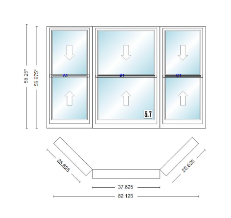 Andersen 400 Series Double Hung Bay Window 82 1/8" Wide Double Hung With Double Hung Flankers 45 Degree Angle Of Deflection Vinyl Exterior Wood Interior Low-E4 Dual Pane Argon Gas