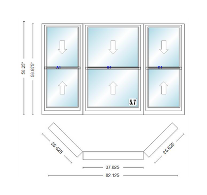 Andersen 400 Series Double Hung Bay Window 82 1/8" Wide Double Hung With Double Hung Flankers 45 Degree Angle Of Deflection Vinyl Exterior Wood Interior Low-E4 Dual Pane Argon Gas