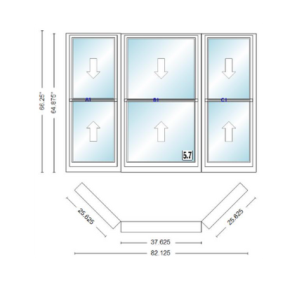 Andersen 400 Series Double Hung Bay Window 82 1/8" Wide Double Hung With Double Hung Flankers 45 Degree Angle Of Deflection Vinyl Exterior Wood Interior Low-E4 Dual Pane Argon Gas