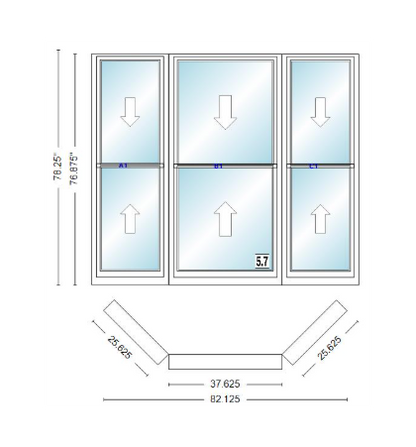 Andersen 400 Series Double Hung Bay Window 82 1/8" Wide Double Hung With Double Hung Flankers 45 Degree Angle Of Deflection Vinyl Exterior Wood Interior Low-E4 Dual Pane Argon Gas