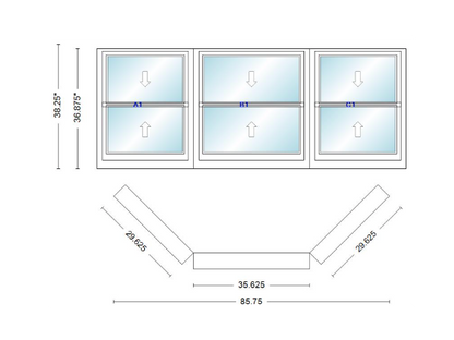 Andersen 400 Series Double Hung Bay Window 85 3/4" Wide Double Hung With Double Hung Flankers 45 Degree Angle Of Deflection Vinyl Exterior Wood Interior Low-E4 Dual Pane Argon Gas