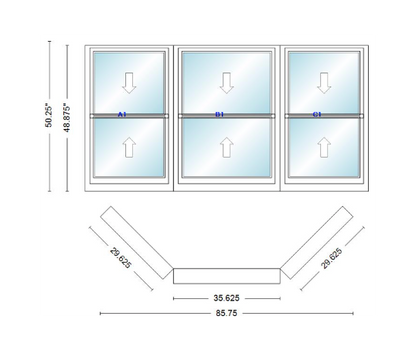 Andersen 400 Series Double Hung Bay Window 85 3/4" Wide Double Hung With Double Hung Flankers 45 Degree Angle Of Deflection Vinyl Exterior Wood Interior Low-E4 Dual Pane Argon Gas