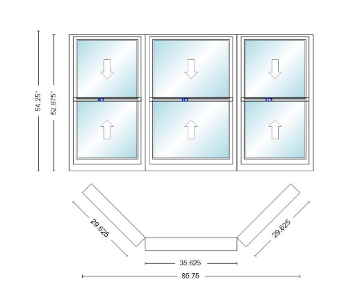 Andersen 400 Series Double Hung Bay Window 85 3/4" Wide Double Hung With Double Hung Flankers 45 Degree Angle Of Deflection Vinyl Exterior Wood Interior Low-E4 Dual Pane Argon Gas