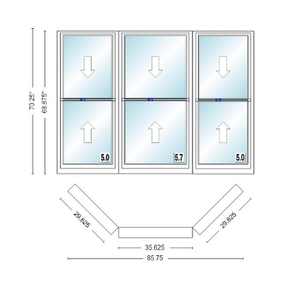 Andersen 400 Series Double Hung Bay Window 85 3/4" Wide Double Hung With Double Hung Flankers 45 Degree Angle Of Deflection Vinyl Exterior Wood Interior Low-E4 Dual Pane Argon Gas