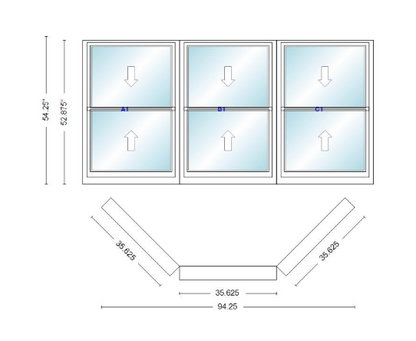 Andersen 400 Series Double Hung Bay Window 94 1/4" Wide Double Hung With Double Hung Flankers 45 Degree Angle Of Deflection Vinyl Exterior Wood Interior Low-E4 Dual Pane Argon Gas