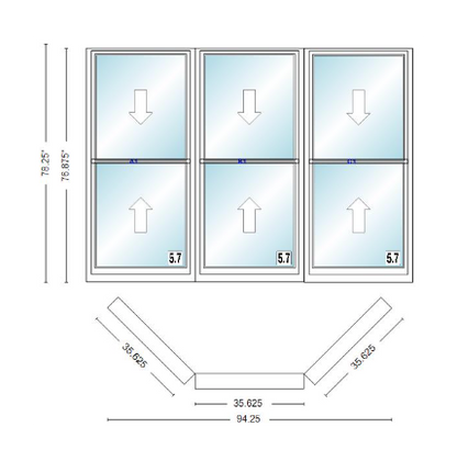 Andersen 400 Series Double Hung Bay Window 94 1/4" Wide Double Hung With Double Hung Flankers 45 Degree Angle Of Deflection Vinyl Exterior Wood Interior Low-E4 Dual Pane Argon Gas