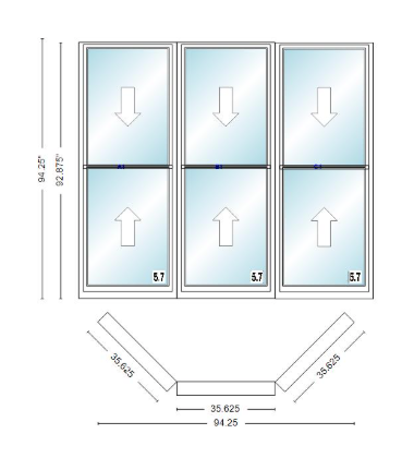 Andersen 400 Series Double Hung Bay Window 94 1/4" Wide Double Hung With Double Hung Flankers 45 Degree Angle Of Deflection Vinyl Exterior Wood Interior Low-E4 Dual Pane Argon Gas