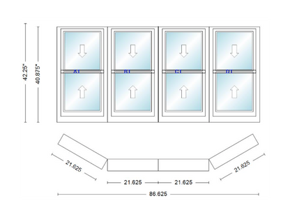 Andersen 400 Series Double Hung Bay Window 86 5/8" Wide Double Hung With Double Hung Flankers 30 Degree Angle Of Deflection Vinyl Exterior Wood Interior Low-E4 Dual Pane Argon Gas