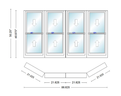 Andersen 400 Series Double Hung Bay Window 86 5/8" Wide Double Hung With Double Hung Flankers 30 Degree Angle Of Deflection Vinyl Exterior Wood Interior Low-E4 Dual Pane Argon Gas