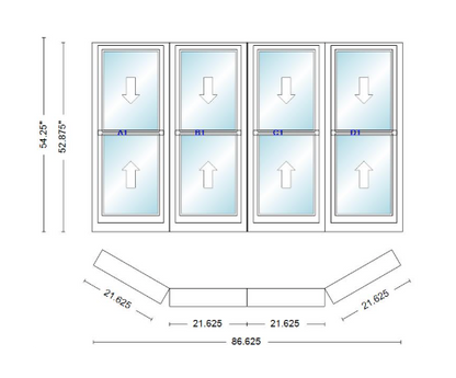 Andersen 400 Series Double Hung Bay Window 86 5/8" Wide Double Hung With Double Hung Flankers 30 Degree Angle Of Deflection Vinyl Exterior Wood Interior Low-E4 Dual Pane Argon Gas