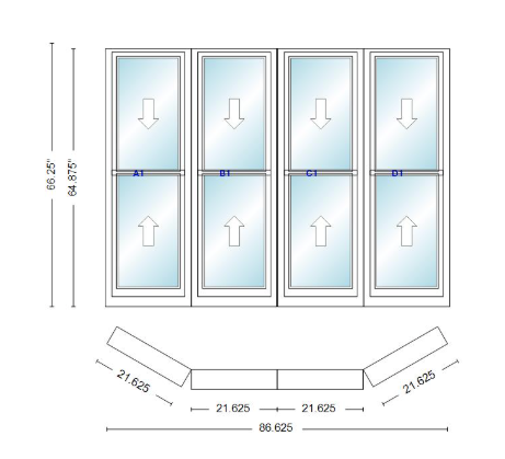 Andersen 400 Series Double Hung Bay Window 86 5/8" Wide Double Hung With Double Hung Flankers 30 Degree Angle Of Deflection Vinyl Exterior Wood Interior Low-E4 Dual Pane Argon Gas