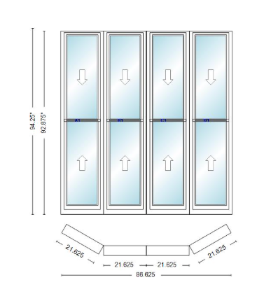 Andersen 400 Series Double Hung Bay Window 86 5/8" Wide Double Hung With Double Hung Flankers 30 Degree Angle Of Deflection Vinyl Exterior Wood Interior Low-E4 Dual Pane Argon Gas