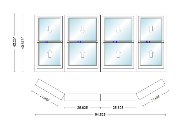 Andersen 400 Series Double Hung Bay Window 94 5/8" Wide Double Hung With Double Hung Flankers 30 Degree Angle Of Deflection Vinyl Exterior Wood Interior Low-E4 Dual Pane Argon Gas