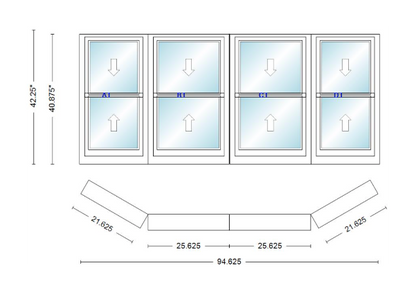 Andersen 400 Series Double Hung Bay Window 94 5/8" Wide Double Hung With Double Hung Flankers 30 Degree Angle Of Deflection Vinyl Exterior Wood Interior Low-E4 Dual Pane Argon Gas