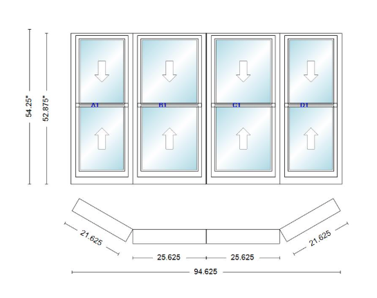 Andersen 400 Series Double Hung Bay Window 94 5/8" Wide Double Hung With Double Hung Flankers 30 Degree Angle Of Deflection Vinyl Exterior Wood Interior Low-E4 Dual Pane Argon Gas