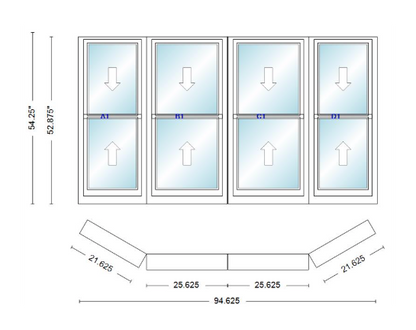 Andersen 400 Series Double Hung Bay Window 94 5/8" Wide Double Hung With Double Hung Flankers 30 Degree Angle Of Deflection Vinyl Exterior Wood Interior Low-E4 Dual Pane Argon Gas