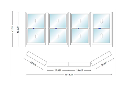 Andersen 400 Series Double Hung Bay Window 101 5/8" Wide Double Hung With Double Hung Flankers 30 Degree Angle Of Deflection Vinyl Exterior Wood Interior Low-E4 Dual Pane Argon Gas
