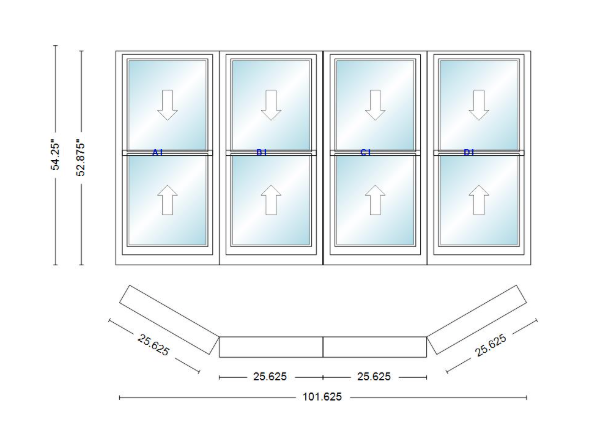 Andersen 400 Series Double Hung Bay Window 101 5/8" Wide Double Hung With Double Hung Flankers 30 Degree Angle Of Deflection Vinyl Exterior Wood Interior Low-E4 Dual Pane Argon Gas