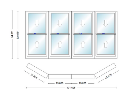 Andersen 400 Series Double Hung Bay Window 101 5/8" Wide Double Hung With Double Hung Flankers 30 Degree Angle Of Deflection Vinyl Exterior Wood Interior Low-E4 Dual Pane Argon Gas