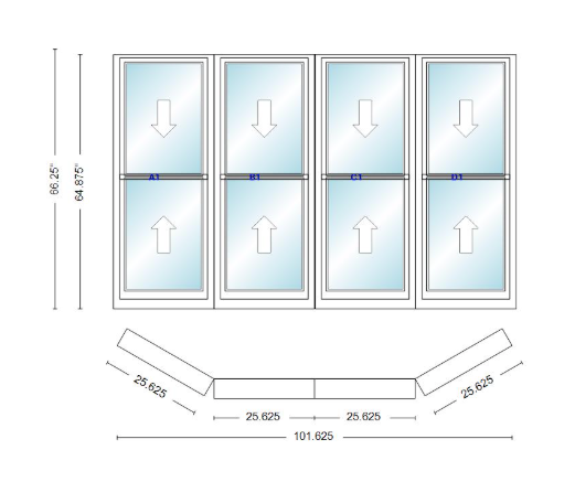 Andersen 400 Series Double Hung Bay Window 101 5/8" Wide Double Hung With Double Hung Flankers 30 Degree Angle Of Deflection Vinyl Exterior Wood Interior Low-E4 Dual Pane Argon Gas