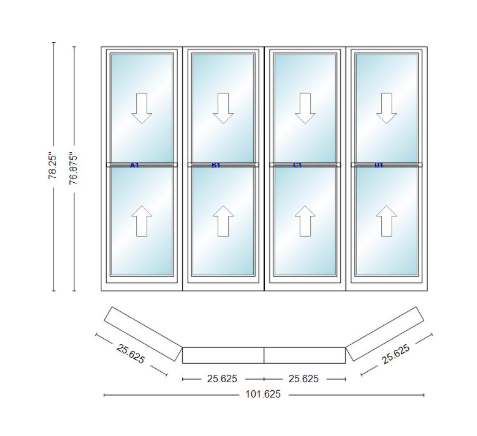 Andersen 400 Series Double Hung Bay Window 101 5/8" Wide Double Hung With Double Hung Flankers 30 Degree Angle Of Deflection Vinyl Exterior Wood Interior Low-E4 Dual Pane Argon Gas