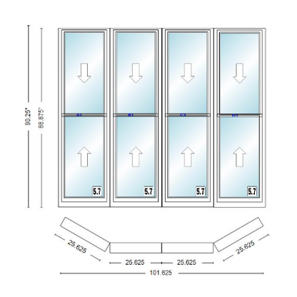 Andersen 400 Series Double Hung Bay Window 101 5/8" Wide Double Hung With Double Hung Flankers 30 Degree Angle Of Deflection Vinyl Exterior Wood Interior Low-E4 Dual Pane Argon Gas