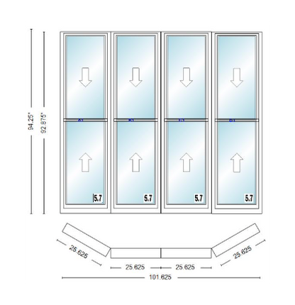 Andersen 400 Series Double Hung Bay Window 101 5/8" Wide Double Hung With Double Hung Flankers 30 Degree Angle Of Deflection Vinyl Exterior Wood Interior Low-E4 Dual Pane Argon Gas