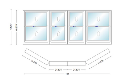 Andersen 400 Series Double Hung Bay Window 104" Wide Double Hung With Double Hung Flankers 30 Degree Angle Of Deflection Vinyl Exterior Wood Interior Low-E4 Dual Pane Argon Gas