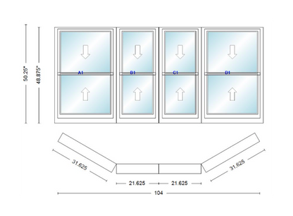 Andersen 400 Series Double Hung Bay Window 104" Wide Double Hung With Double Hung Flankers 30 Degree Angle Of Deflection Vinyl Exterior Wood Interior Low-E4 Dual Pane Argon Gas
