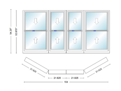 Andersen 400 Series Double Hung Bay Window 104" Wide Double Hung With Double Hung Flankers 30 Degree Angle Of Deflection Vinyl Exterior Wood Interior Low-E4 Dual Pane Argon Gas