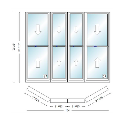Andersen 400 Series Double Hung Bay Window 104" Wide Double Hung With Double Hung Flankers 30 Degree Angle Of Deflection Vinyl Exterior Wood Interior Low-E4 Dual Pane Argon Gas
