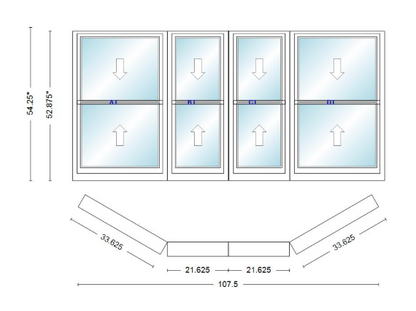 Andersen 400 Series Double Hung Bay Window 107 1/2" Wide Double Hung With Double Hung Flankers 30 Degree Angle Of Deflection Vinyl Exterior Wood Interior Low-E4 Dual Pane Argon Gas