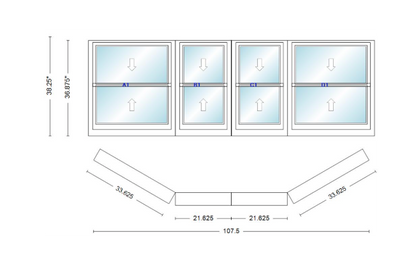 Andersen 400 Series Double Hung Bay Window 107 1/2" Wide Double Hung With Double Hung Flankers 30 Degree Angle Of Deflection Vinyl Exterior Wood Interior Low-E4 Dual Pane Argon Gas