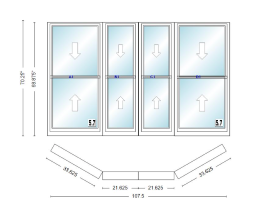 Andersen 400 Series Double Hung Bay Window 107 1/2" Wide Double Hung With Double Hung Flankers 30 Degree Angle Of Deflection Vinyl Exterior Wood Interior Low-E4 Dual Pane Argon Gas