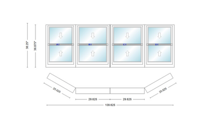 Andersen 400 Series Double Hung Bay Window 109 5/8" Wide Double Hung With Double Hung Flankers 30 Degree Angle Of Deflection Vinyl Exterior Wood Interior Low-E4 Dual Pane Argon Gas