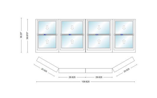 Andersen 400 Series Double Hung Bay Window 109 5/8" Wide Double Hung With Double Hung Flankers 30 Degree Angle Of Deflection Vinyl Exterior Wood Interior Low-E4 Dual Pane Argon Gas