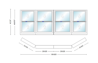 Andersen 400 Series Double Hung Bay Window 109 5/8" Wide Double Hung With Double Hung Flankers 30 Degree Angle Of Deflection Vinyl Exterior Wood Interior Low-E4 Dual Pane Argon Gas