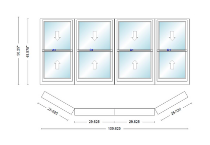 Andersen 400 Series Double Hung Bay Window 109 5/8" Wide Double Hung With Double Hung Flankers 30 Degree Angle Of Deflection Vinyl Exterior Wood Interior Low-E4 Dual Pane Argon Gas