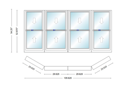 Andersen 400 Series Double Hung Bay Window 109 5/8" Wide Double Hung With Double Hung Flankers 30 Degree Angle Of Deflection Vinyl Exterior Wood Interior Low-E4 Dual Pane Argon Gas