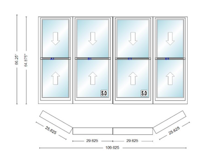 Andersen 400 Series Double Hung Bay Window 109 5/8" Wide Double Hung With Double Hung Flankers 30 Degree Angle Of Deflection Vinyl Exterior Wood Interior Low-E4 Dual Pane Argon Gas