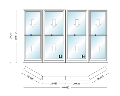 Andersen 400 Series Double Hung Bay Window 109 5/8" Wide Double Hung With Double Hung Flankers 30 Degree Angle Of Deflection Vinyl Exterior Wood Interior Low-E4 Dual Pane Argon Gas