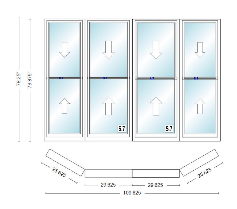 Andersen 400 Series Double Hung Bay Window 109 5/8" Wide Double Hung With Double Hung Flankers 30 Degree Angle Of Deflection Vinyl Exterior Wood Interior Low-E4 Dual Pane Argon Gas