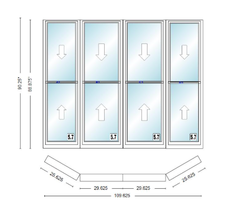 Andersen 400 Series Double Hung Bay Window 109 5/8" Wide Double Hung With Double Hung Flankers 30 Degree Angle Of Deflection Vinyl Exterior Wood Interior Low-E4 Dual Pane Argon Gas