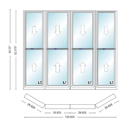 Andersen 400 Series Double Hung Bay Window 109 5/8" Wide Double Hung With Double Hung Flankers 30 Degree Angle Of Deflection Vinyl Exterior Wood Interior Low-E4 Dual Pane Argon Gas