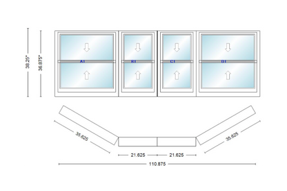 Andersen 400 Series Double Hung Bay Window 110 7/8" Wide Double Hung With Double Hung Flankers 30 Degree Angle Of Deflection Vinyl Exterior Wood Interior Low-E4 Dual Pane Argon Gas