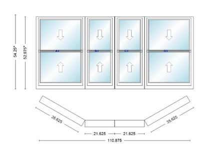 Andersen 400 Series Double Hung Bay Window 110 7/8" Wide Double Hung With Double Hung Flankers 30 Degree Angle Of Deflection Vinyl Exterior Wood Interior Low-E4 Dual Pane Argon Gas
